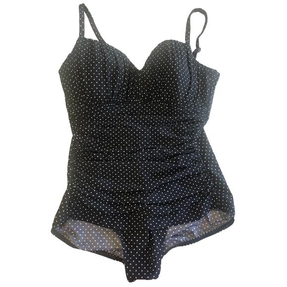 Magicsuit Rialto Pinpoint One Piece Retro Polka Dot Swimsuit Black Gold Size XL - Picture 3 of 8